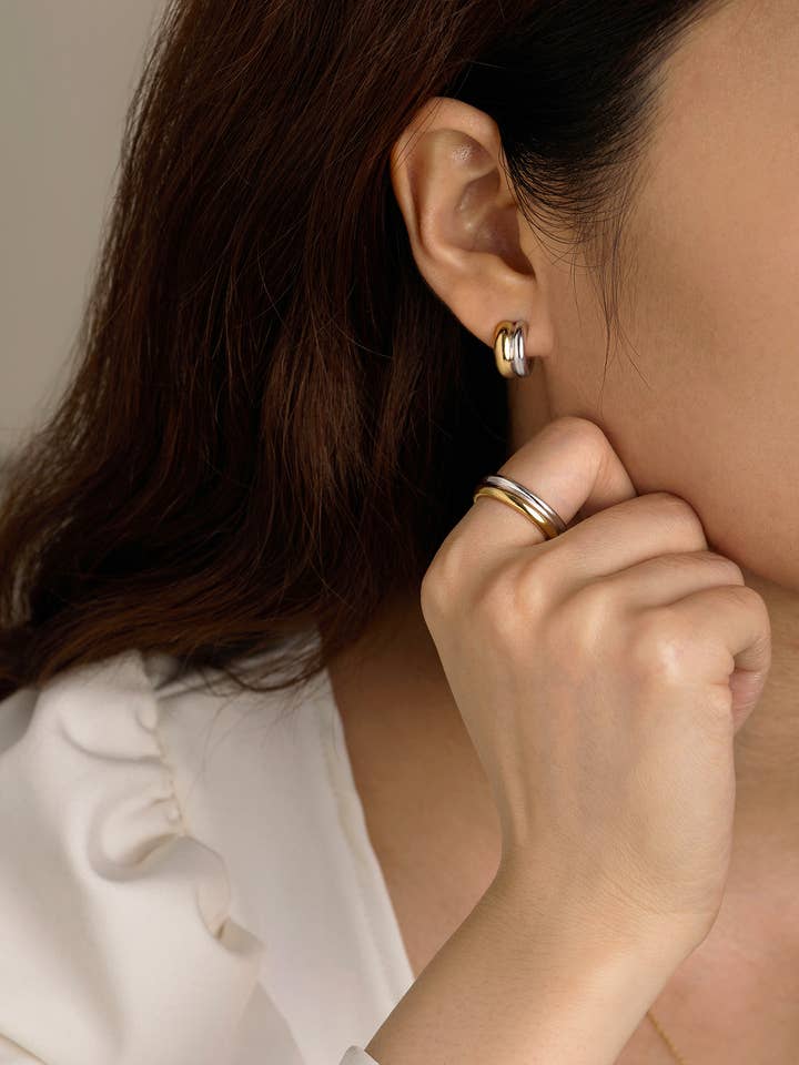 Two-Tone Hoops for Women, Mixed Metal Earrings for wholesale by Shine Gallery