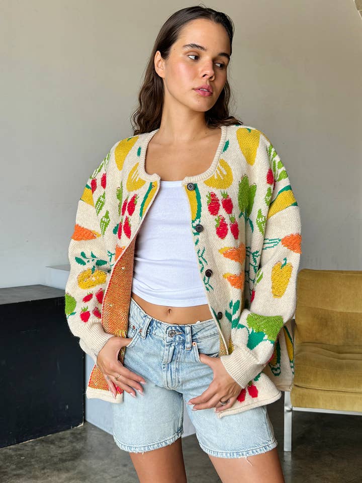 MULTI COLOR FLOWER PATTERNED KNIT CARDIGAN for wholesale on Faire
