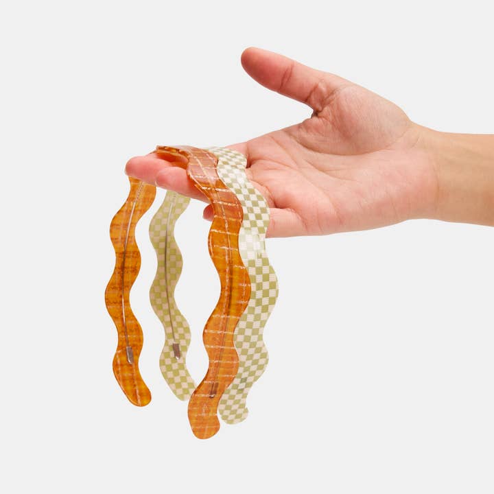 CHUNKS - Wholesale Fashion Headband - Women's - Wavy Headband in Caramel Plaid2