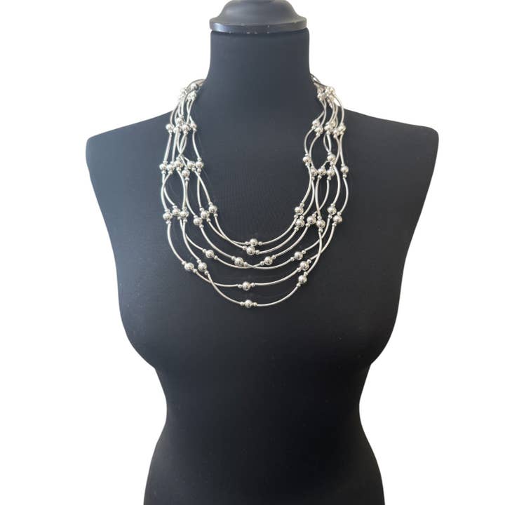 Layered Multi-Strand Necklace In Silver NK409S for wholesale by Jess & Lou