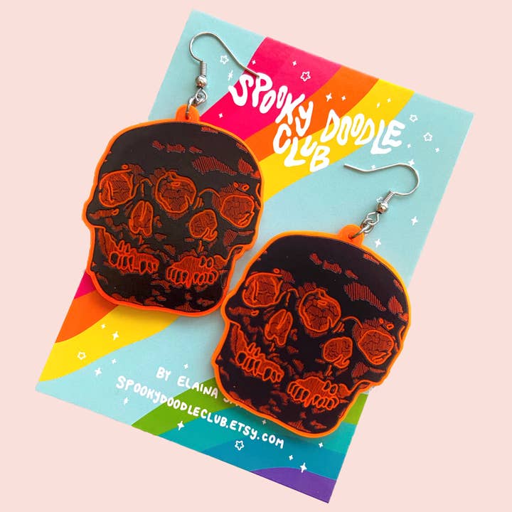 Spooky Doodle Club - Wholesale Dangle Earrings - Conjoined Skull Earrings - Spooky Halloween Jewelry5