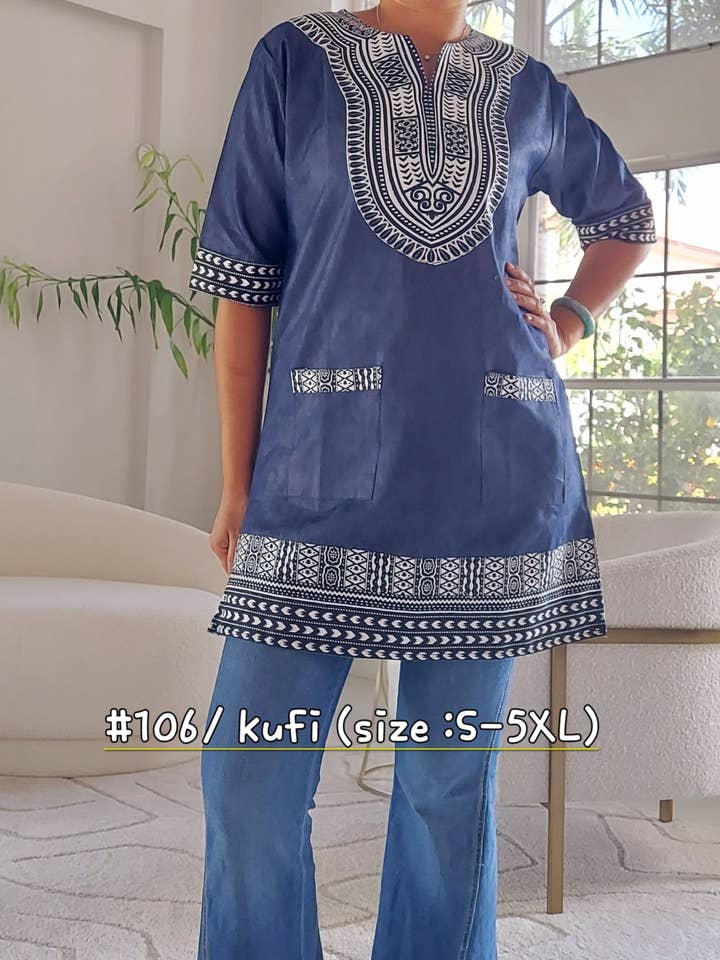 Tunic Shirt / Men/ Unisex/Denim Dashiki With Kufi Hat- Black for wholesale by India Batik