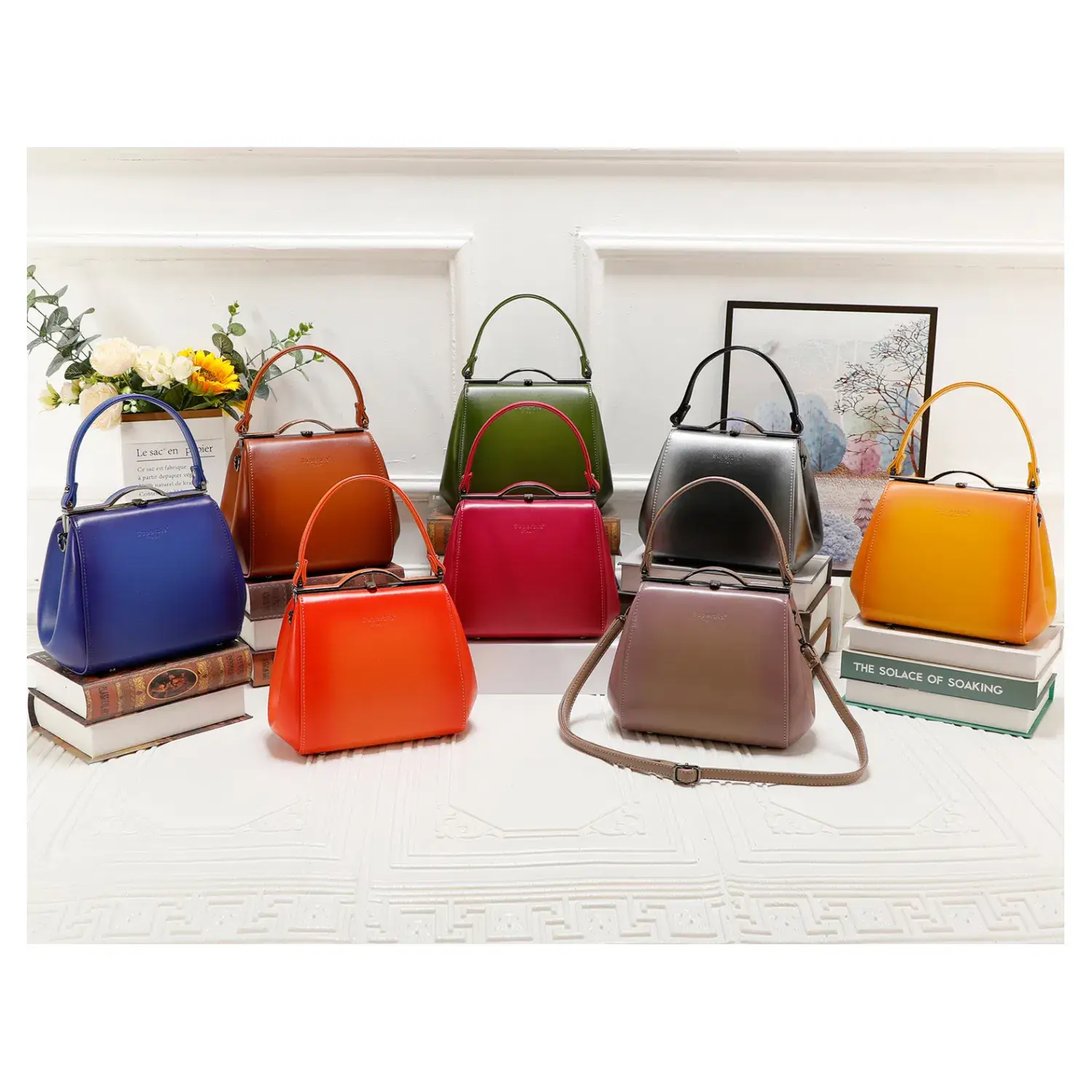 Superbia - Wholesale Top Handle Bag - Women's - Vintage Smoky Effect Pu Clasp Opening Top Handle Bag- P82898