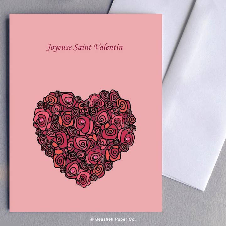 French Love Carte de Saint-Valentin Roses et cœur pour la vente par Seashell Paper Co.