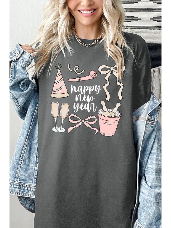 COLORBEAR - Wholesale T-Shirt (Graphic) - Women's - Happy New Year Graphic Heavy Cotton Tee14