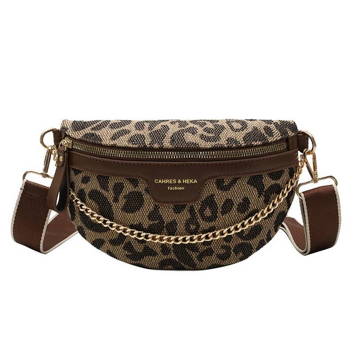 ACCITY - Wholesale Belt Bag - Women's - LEOPARD PRINT BLACK CHAIN STRAP FANNY BELT BAG_CWAB0923