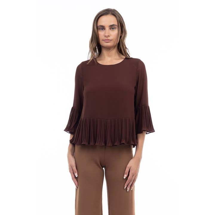 Naked Zebra – Engroshandel Bluse - Dame – Bluse med 3/4 ærmer og plisseringer3