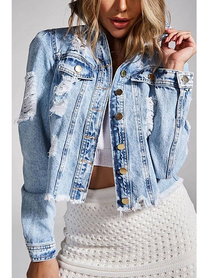 Light Blue Cropped denim jacket for wholesale on Faire