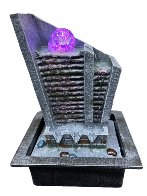 International Gifts Ltd. - Wholesale Decorative Tabletop Object - Zenn Fountain Waterfall Step Wall With Crystal Ball-0100