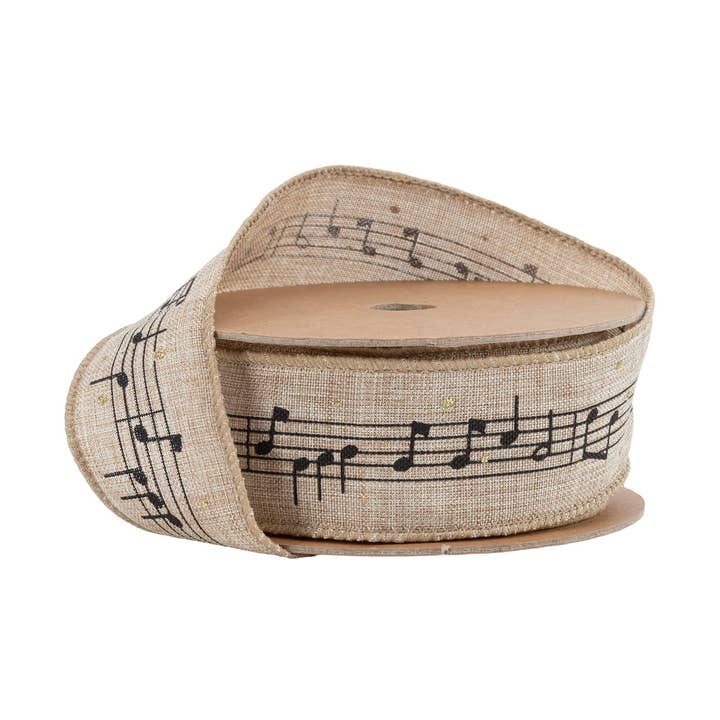 LA Ribbons Wholesale – Großhandel Band – Geschenke verpacken – 1 1/2" Drahtband | Musiknoten auf Natur | 10-Yard-Spule0
