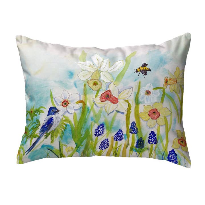 Bird & Daffodils Pillow for wholesale by Betsy Drake Interiors