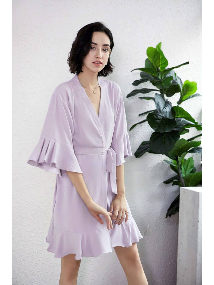 Mackleys - Wholesale Robe - Women's - PREORDER Solid Matte Satin Ruffle Robe12