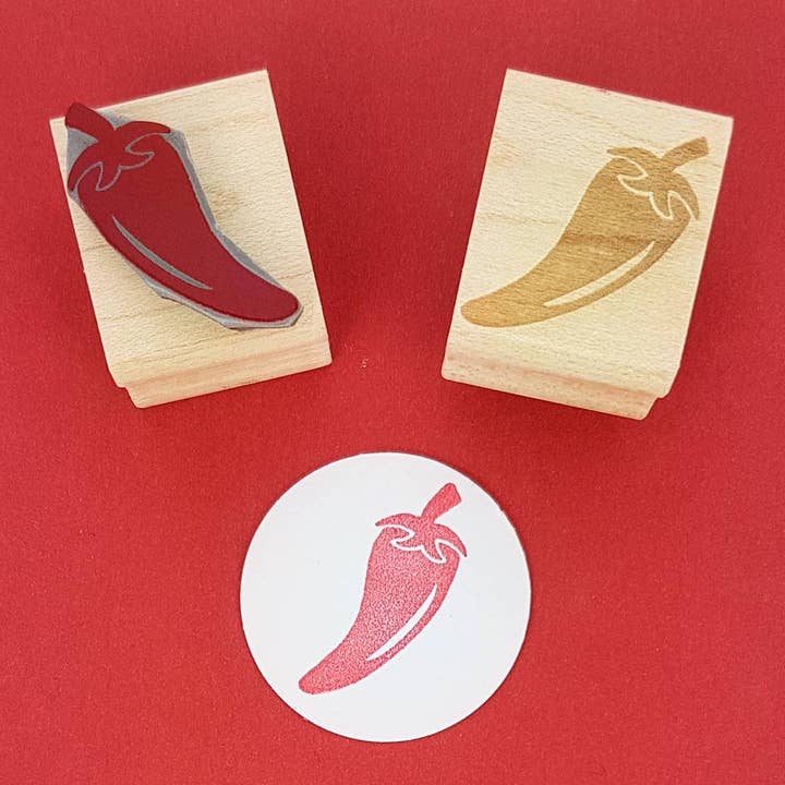 Chili Pepper Mini Rubber Stamp for wholesale by Skull and Cross Buns Rubber Stamps