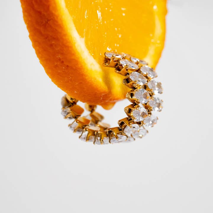 WJW - Wholesale Hoop earrings - 18K Gold PVD Stainless Steel Marquis CZ Stone Hoop Earrings12