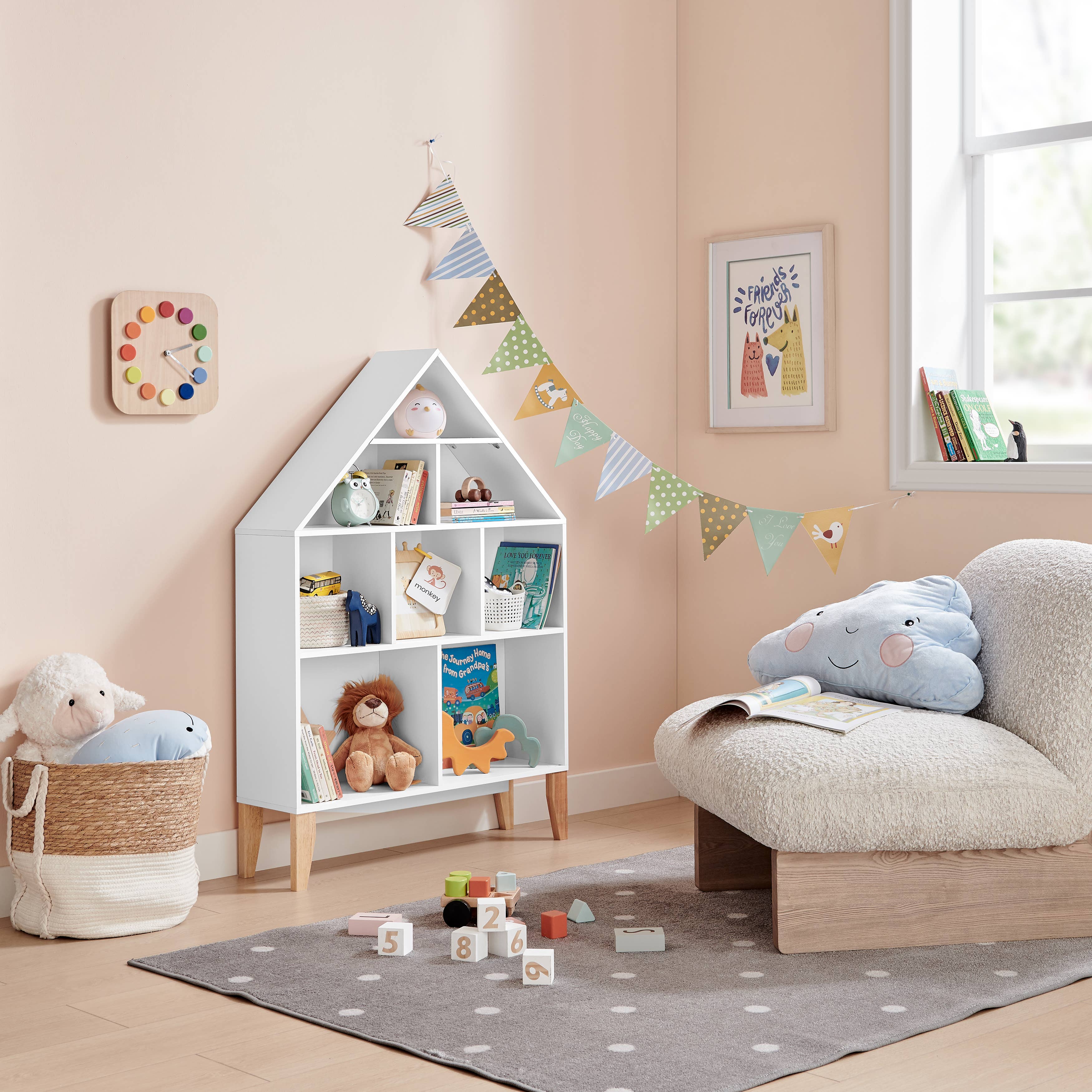 Danya B - Vente Bibliothèques - Étagère Steiner White Dollhouse pour enfants avec pieds en hêtre2
