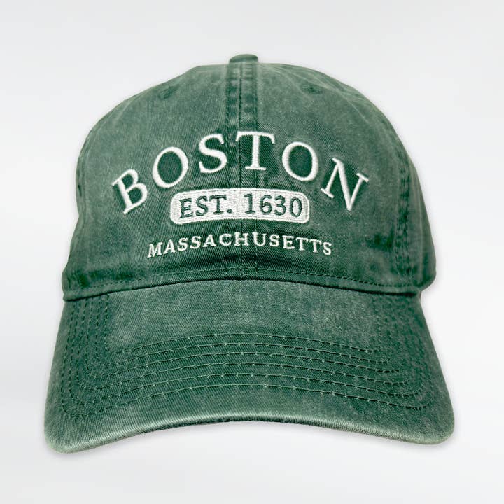 Boston Est. 1630 Faded Green Baseball Cap for wholesale by Commonwealth Souvenirs