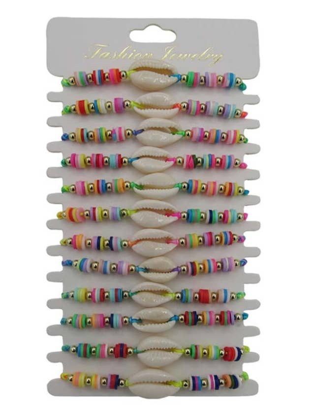 Multi Colored Haishi Clay Beads Cowrie Shell Bracelets for wholesale by DK Hawaii