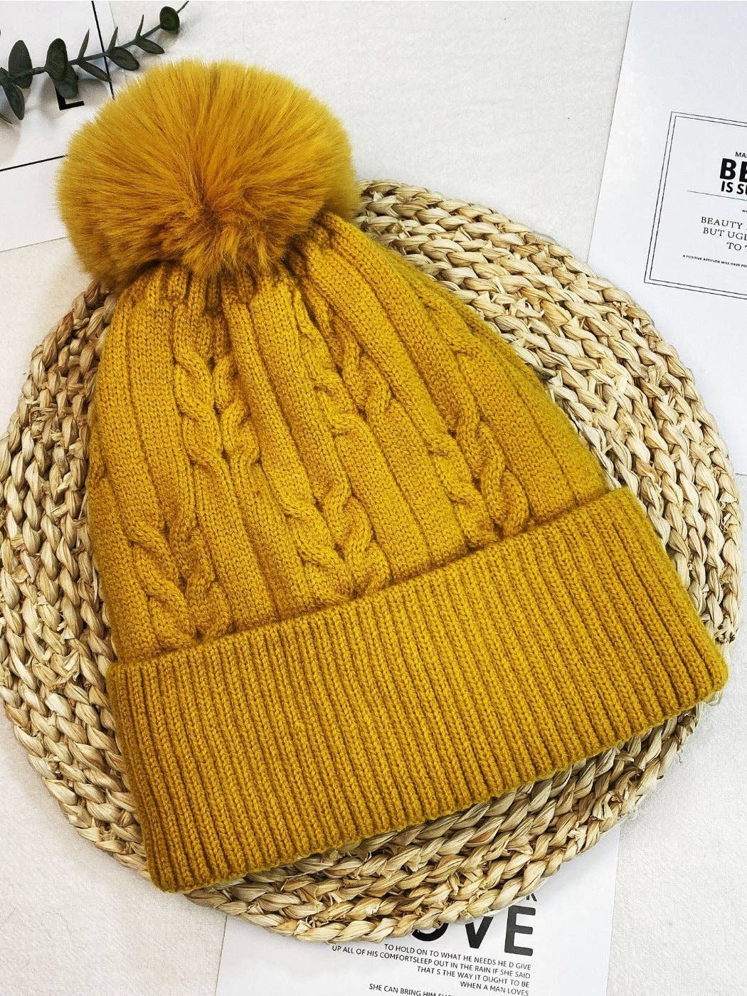 Funkyrel® Atzbranding Limited – wholesale Beanie – Women's – Haila - Women's Cable Knitted Beanie with Pom Pom8