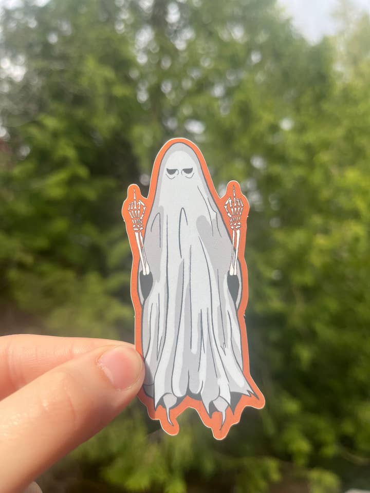 Ghost Skeleton Middle Finger Holo Vinyl Decal for wholesale by TTN Stickers