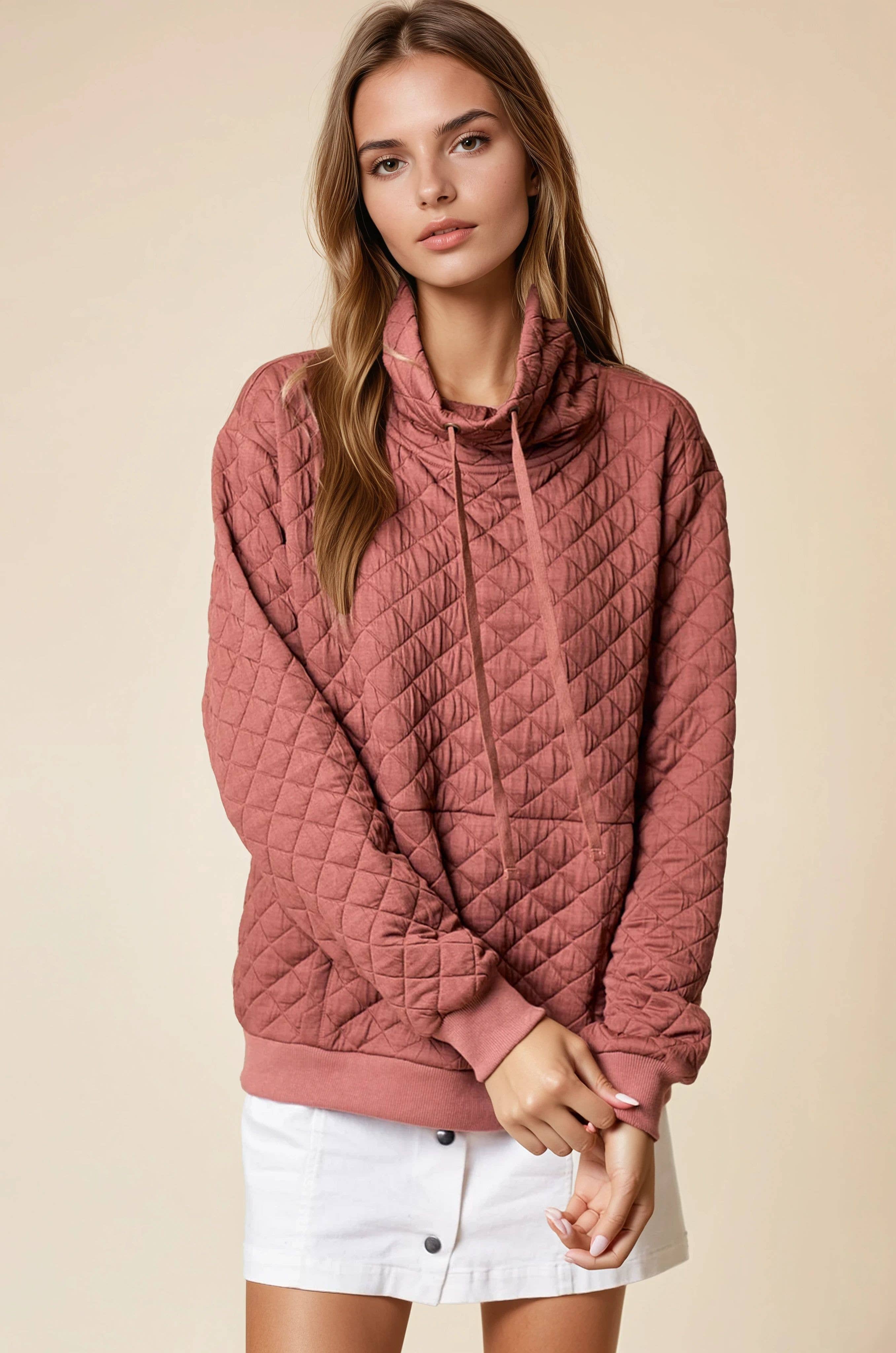 Doe and Rae - Wholesale Sweatshirt - Women's - FUNNEL NECK QUILTED PULL OVER - 43696T5