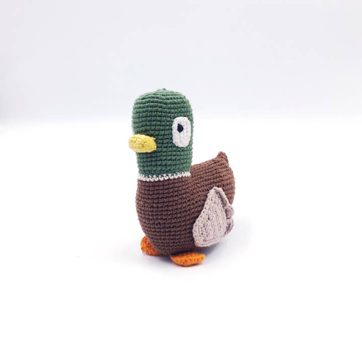 Pebblechild – wholesale Handheld rattle – Baby – Crochet Baby Toy Mallard duck rattle