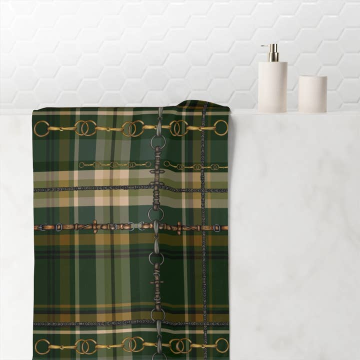 Hunter Green Plaid Snaffle Bit Luxury Towel  for wholesale by All Designs Equine