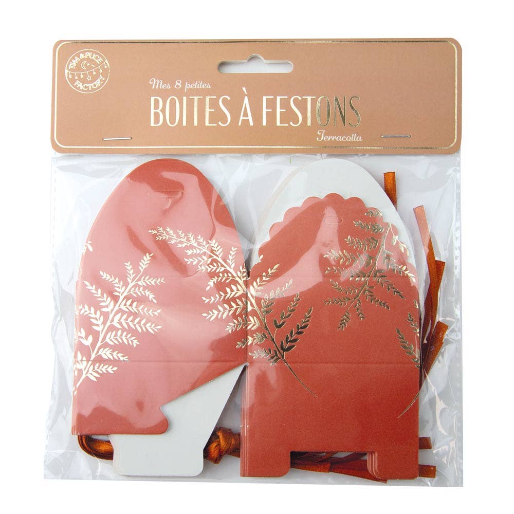Tim&Puce Factory - Wholesale Party Favor Bag/Box - SMALL SCALLOPED BOXES FERN TERRACOTTA X 81