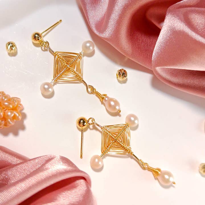 925 Silver Freshwater Pearl Cross Earrings for wholesale by Pompon La Tulipe