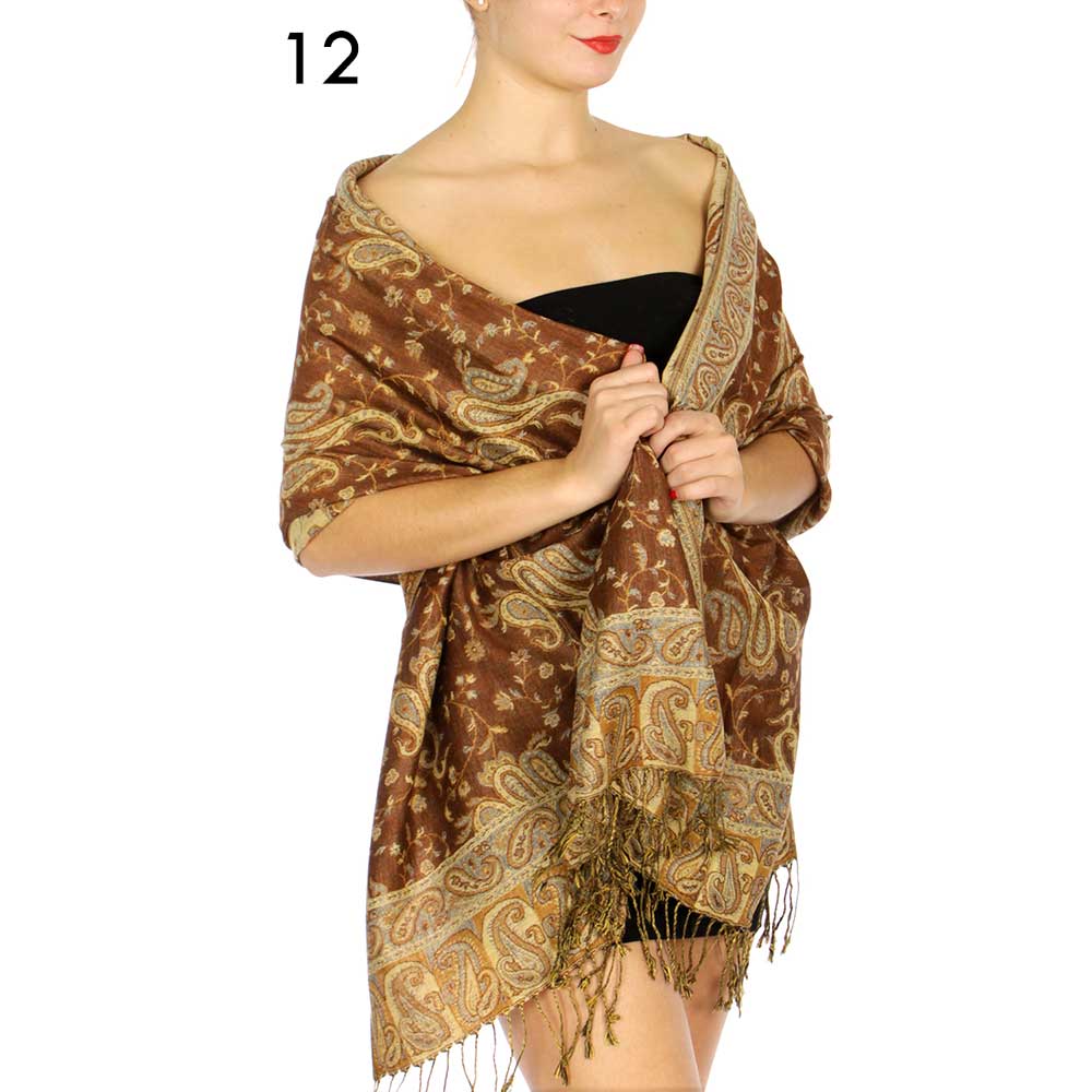 SERENITA - Wholesale Scarf - Women's - Jacquard Line Paisley Pashmina Scarf Reversible Shawl Wrap16