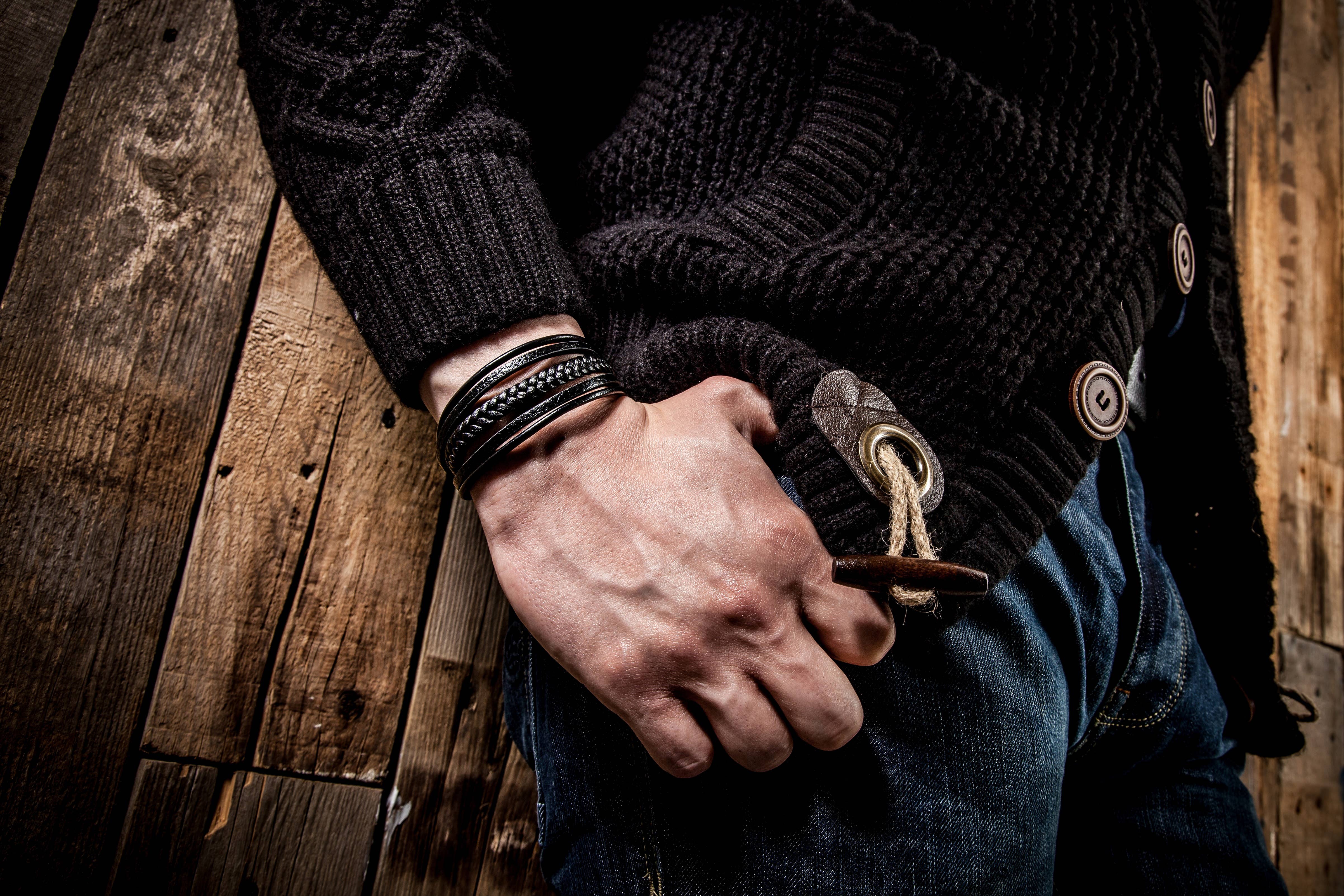 SERASAR - Wholesale Bangle Bracelet - SERASAR, "Braid" leather bracelet for men5