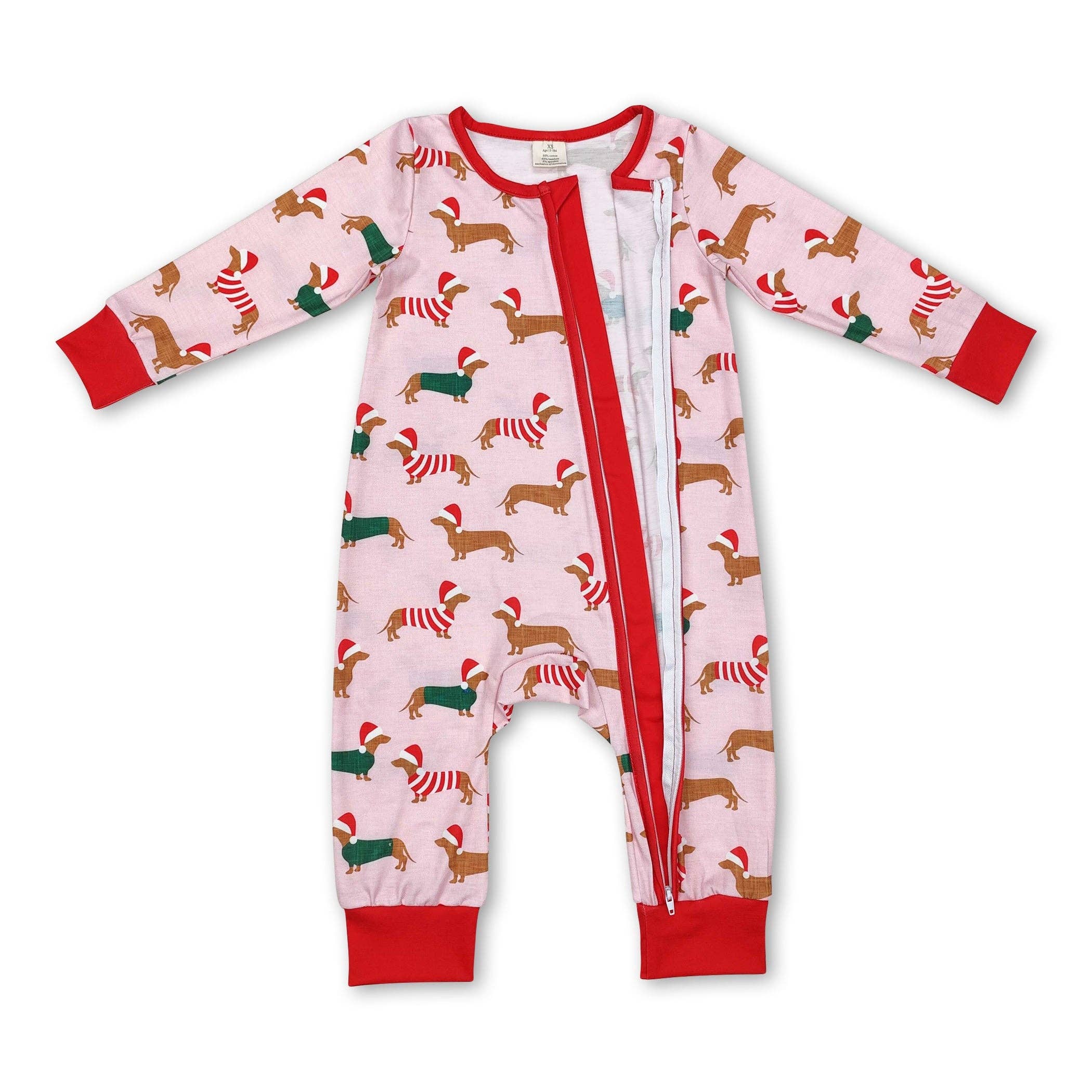 Yawoo Garments - Vente Barboteuse – bébé - Barboteuse de Noël à fermeture éclair en bambou rose pour petites filles1