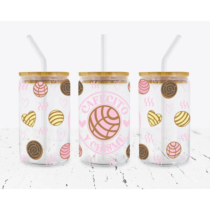 Cafecito y Chisme Iced Coffee Glass for wholesale by Mz Creations