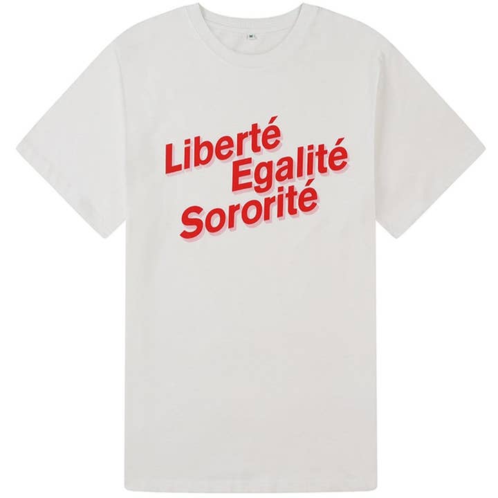 Camiseta de algodão orgânico branco Liberté, Egalité, Sororité por atacado de Black & Beech