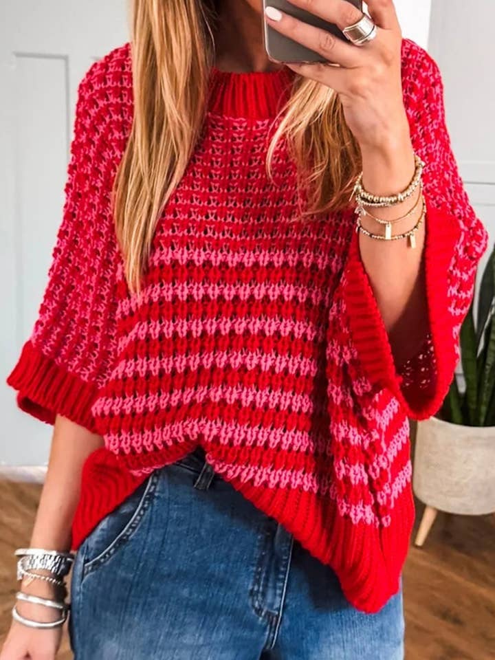 Jersey holgado con mangas drapeadas 3/4 de bloques de color Valentine para venta al por mayor de 1 the Woman