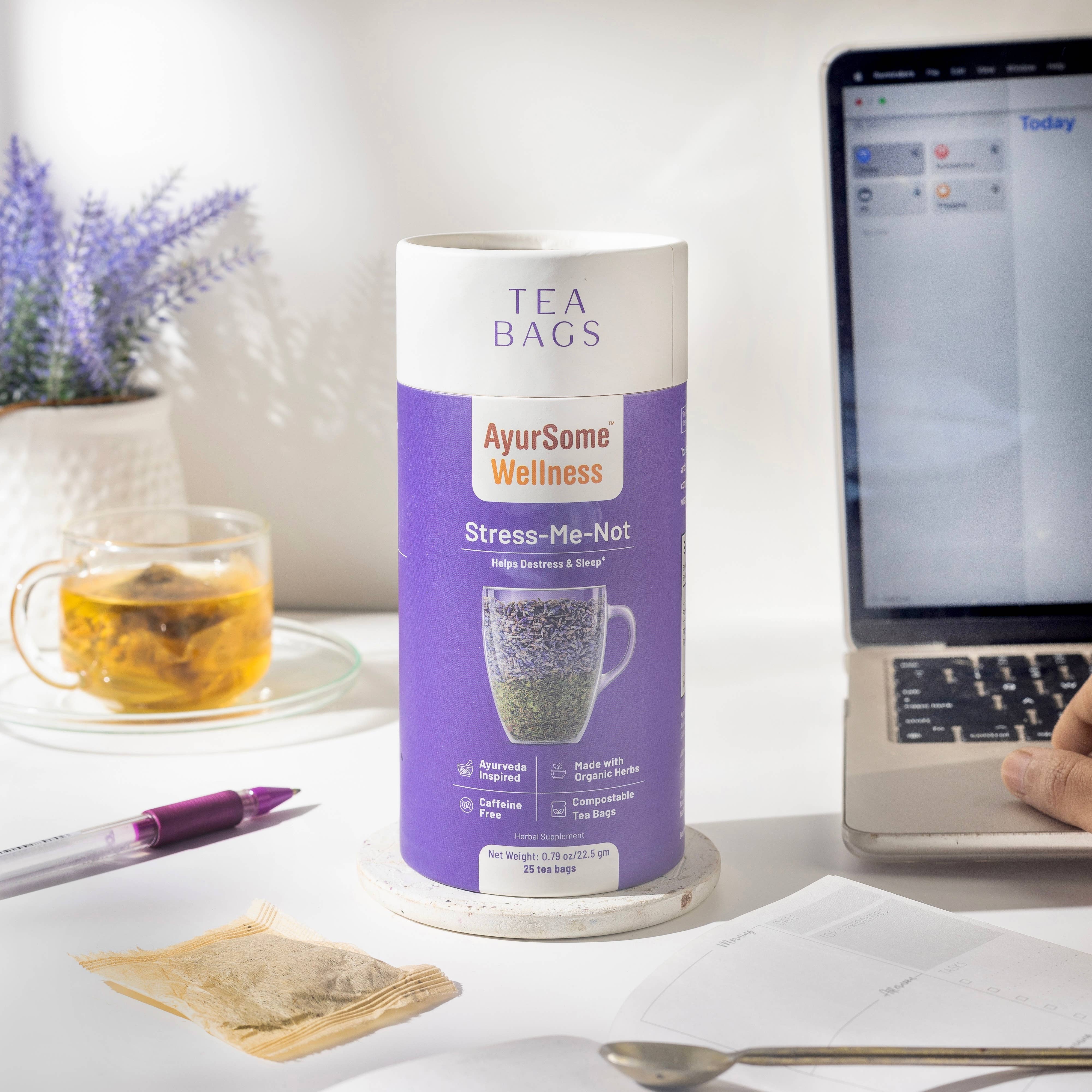 AyurSome Wellness - Wholesale Tea Bags - Organic Lavender Lemon Balm tea, Stress-Me-Not, 25 tea bags1