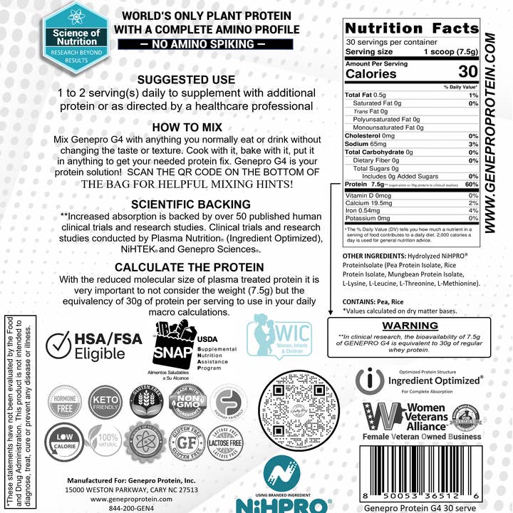 Genepro Protein, Inc. - Wholesale Protein/superfood powder - GENEPRO GENERATION 4 WHEY PROTEIN - 30 serving Unflavored