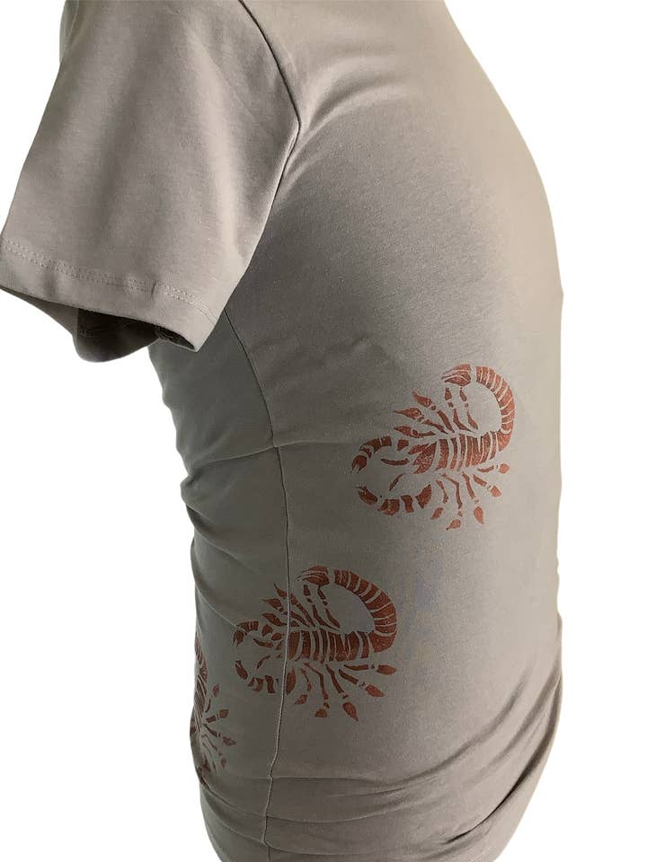 Impromptu Musé - Wholesale Screen Printed T-Shirt - Women's - Grey Scorpio Handprinted Graphic Art T-shirt1