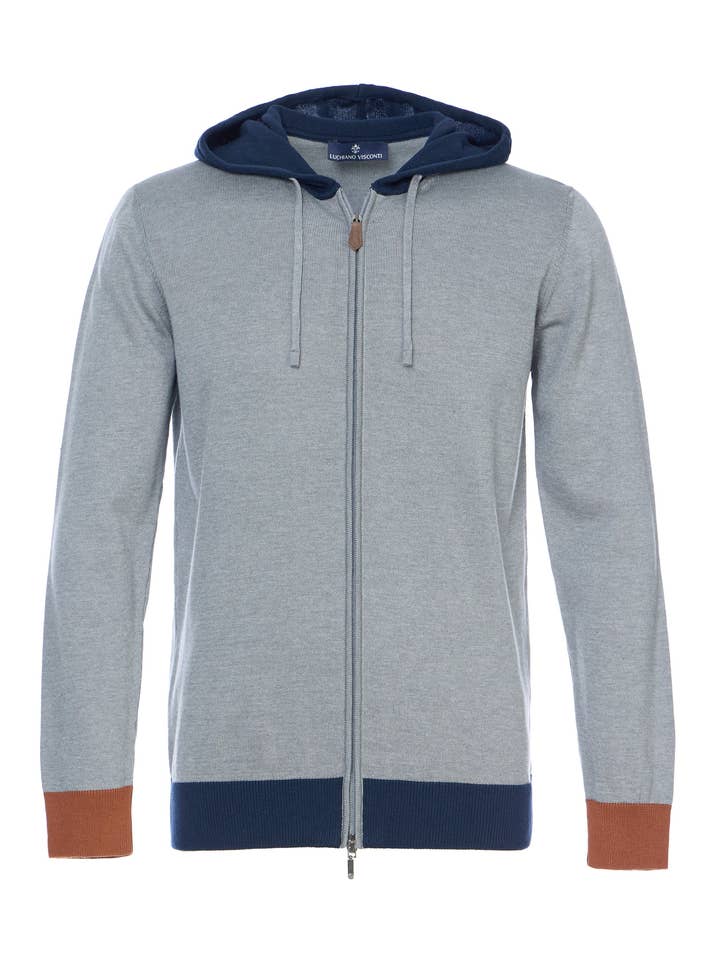 Dobbelt Lynlås Strik Hættetrøje for engroshandel hos Luchiano Visconti