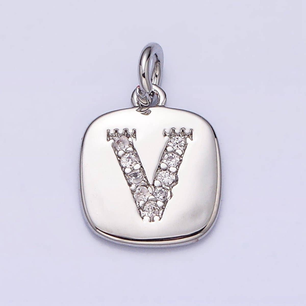 Aim Eternal - Vente Breloques/médailles personnalisées - Pendentif personnalisé avec initiale en pavé micro CZ carré argenté clair | A-266-A-27821