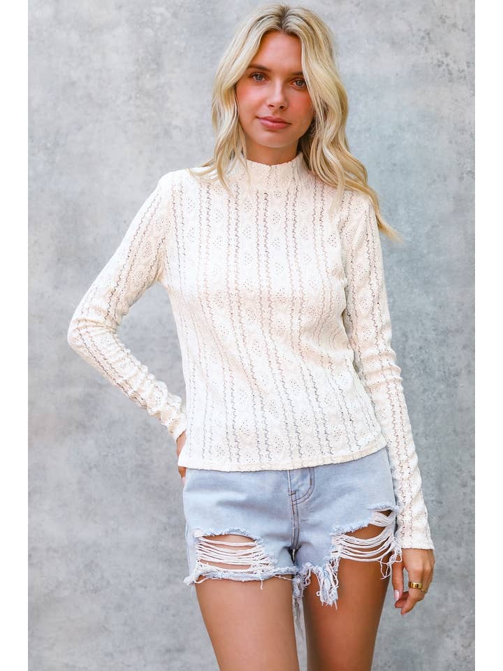 GRÄDDE Mock Neck Långärmad spetströja för wholesale på Faire