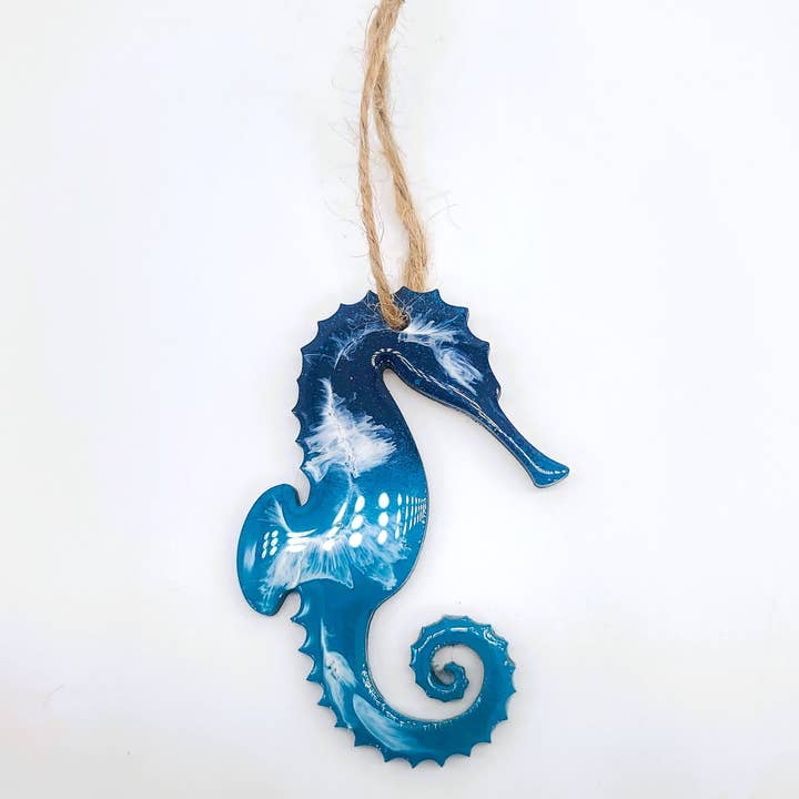 Seahorse Christmas Ornament - Handmade Resin & Wood Ornament for wholesale by JEMS of the Sea
