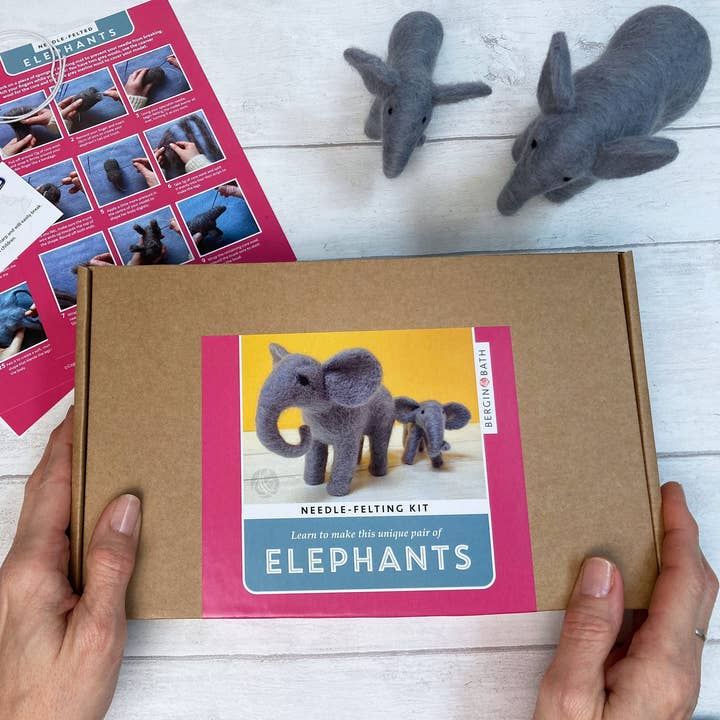 Bergin & Bath - Venta al por mayor Kit de manualidades - Kit elefante de fieltro con aguja. Un precioso juego de manualidades para adultos.