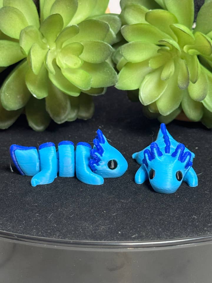 Axolotl (Blue) • Mini 3D Printed Articulated Animal • Flexi Animals for wholesale by Lorianne Kol
