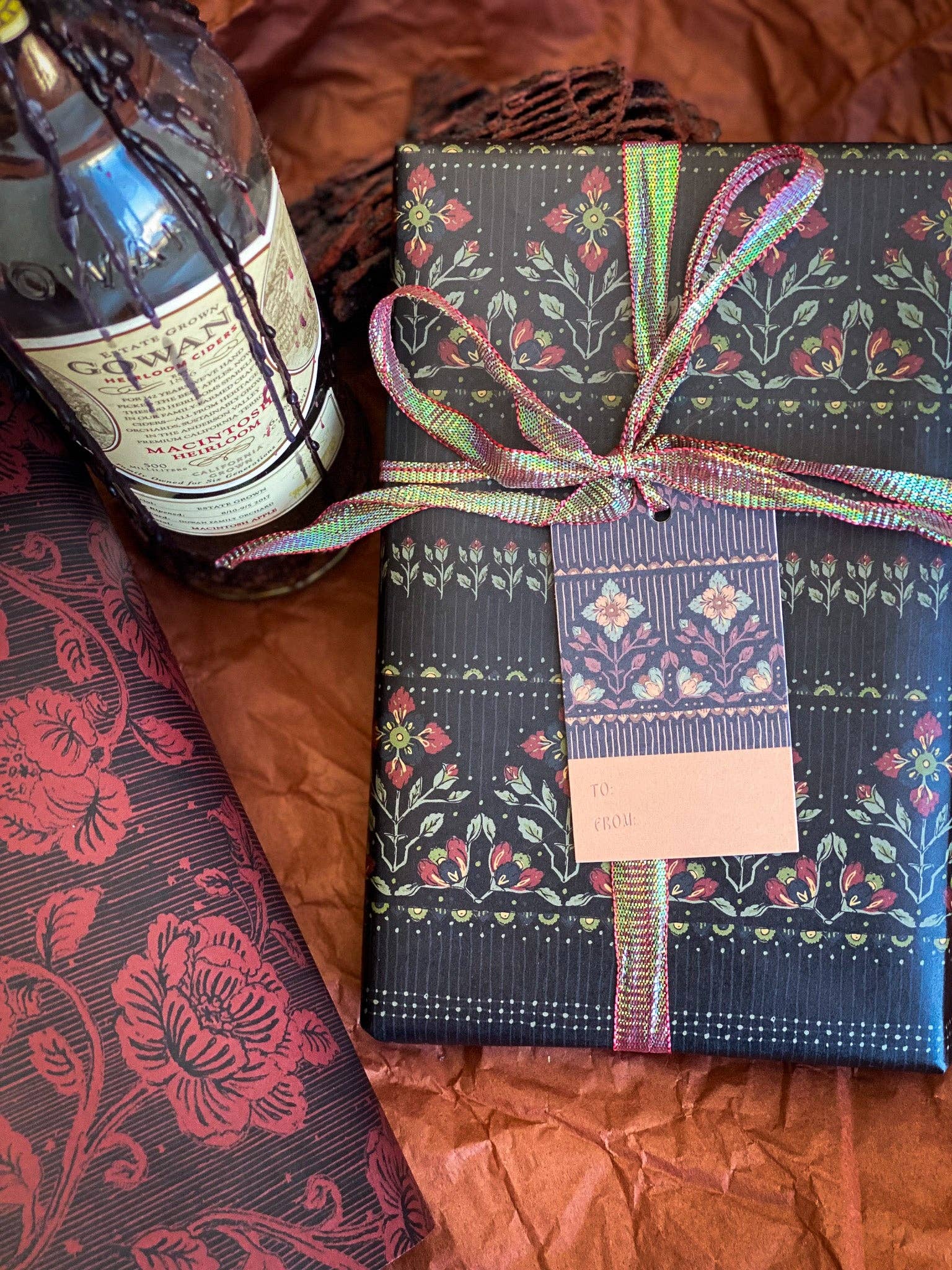 re:mused studio - Wholesale Flat Wrap - Midnight Blooms Gift Wrap Sheet-Double Sided8