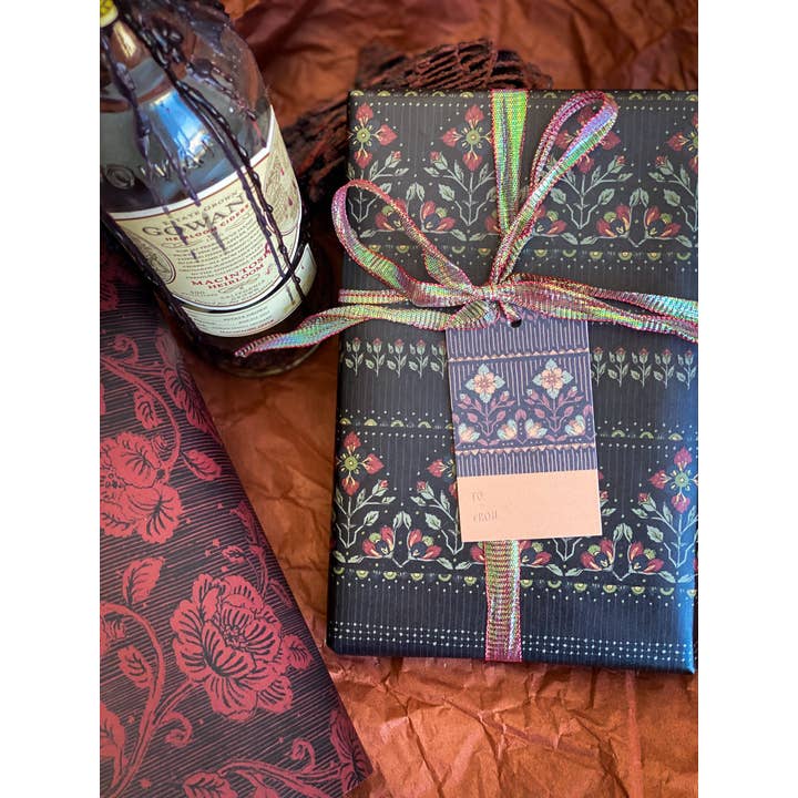 re:mused studio - Wholesale Flat Wrap - Midnight Blooms Gift Wrap Sheet-Double Sided8