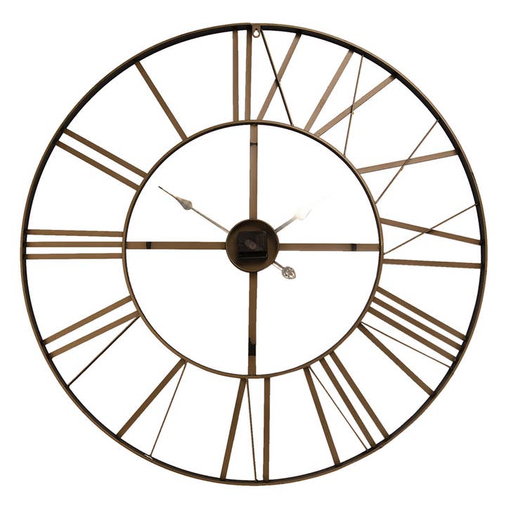 Clayre & Eef – wholesale Väggklocka – 5KL0140L Väggklocka Ø 90 cm Svart metall rund hängande klocka
