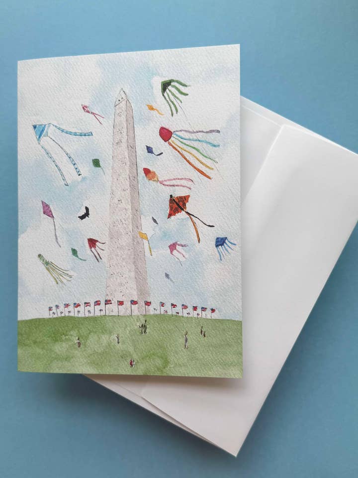 Washington Monument Kites Card – DC Watercolor Art for wholesale by Alexandra Schmeling Fine Art