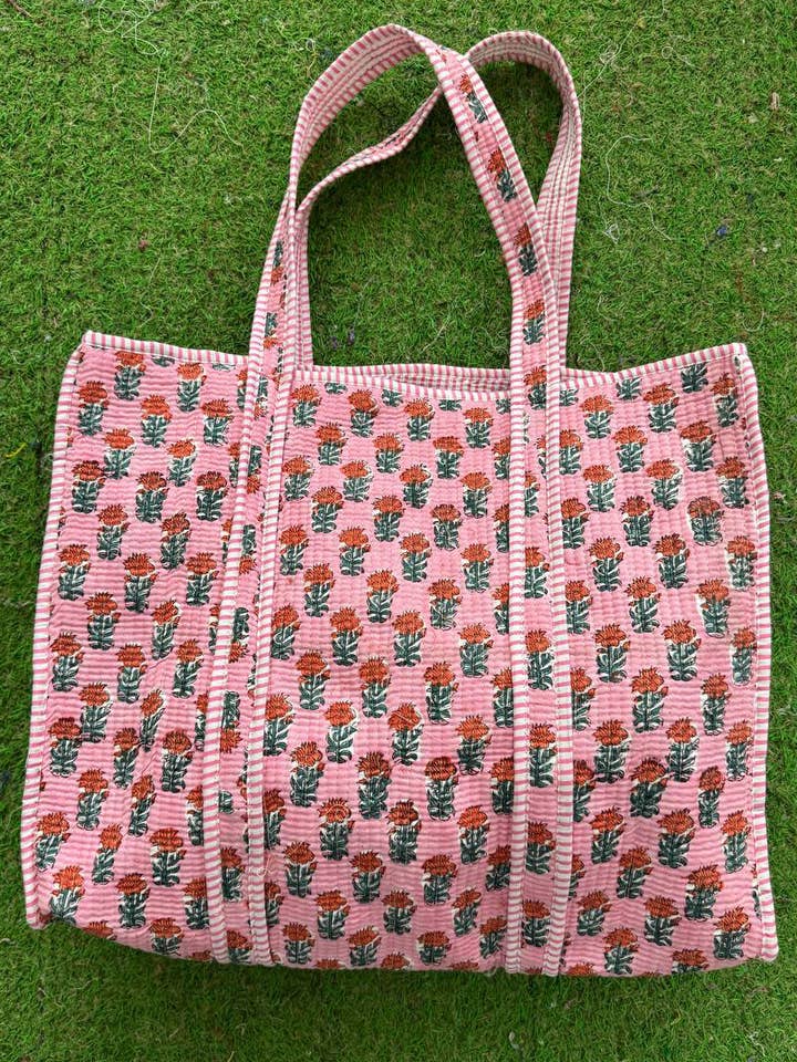 Bolso acolchado de algodón rosa Bolso Jhola Estampado floral Bolsos de hombro para venta al por mayor de bhavnas boutique