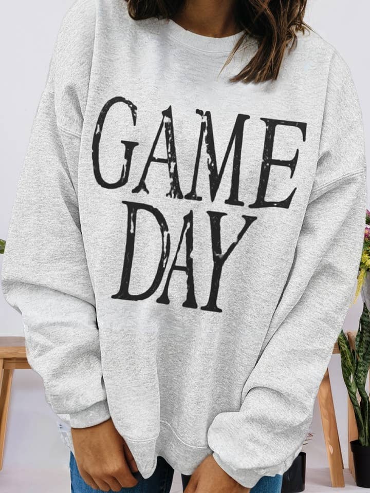 Vintage Washed GAME DAY Graphic Baggy Sweatshirt (S-XL) for wholesale by 66DISCO