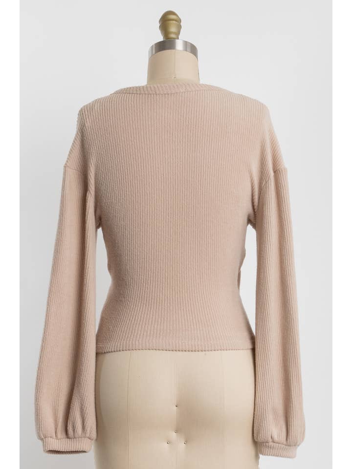 Final Touch – Engroshandel Strikket top - Dame – Børstet Ribbet Surplice Langærmet Top - NT3154120